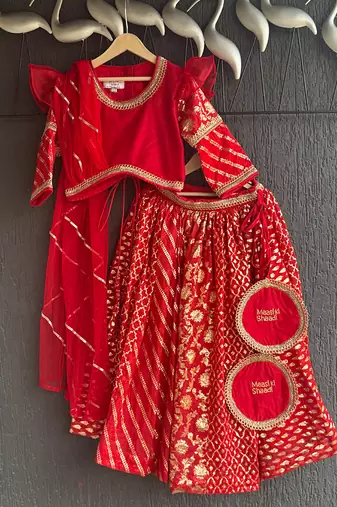Vibrant Red Embroidered Chanderi Lehenga Set