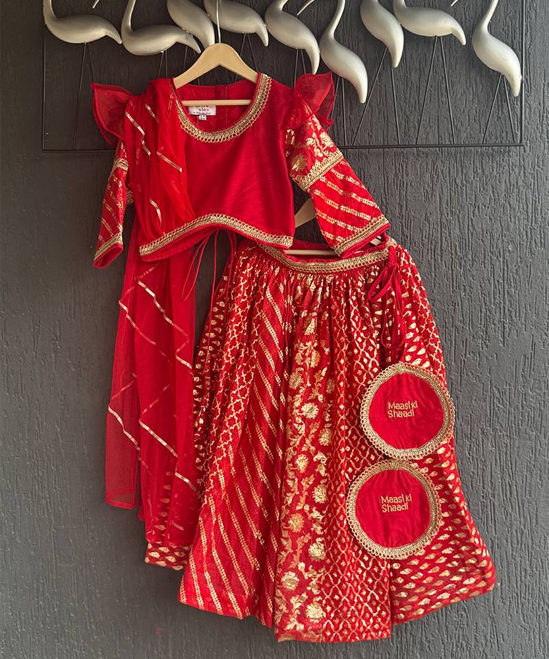 Vibrant Red Embroidered Chanderi Lehenga Set