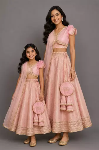 Blush Pink Embroidered Brocade Lehenga Set