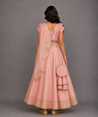 Blush Pink Embroidered Brocade Lehenga Set 2