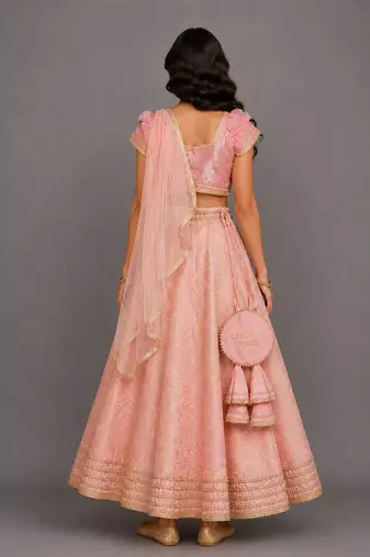 Blush Pink Embroidered Brocade Lehenga Set
