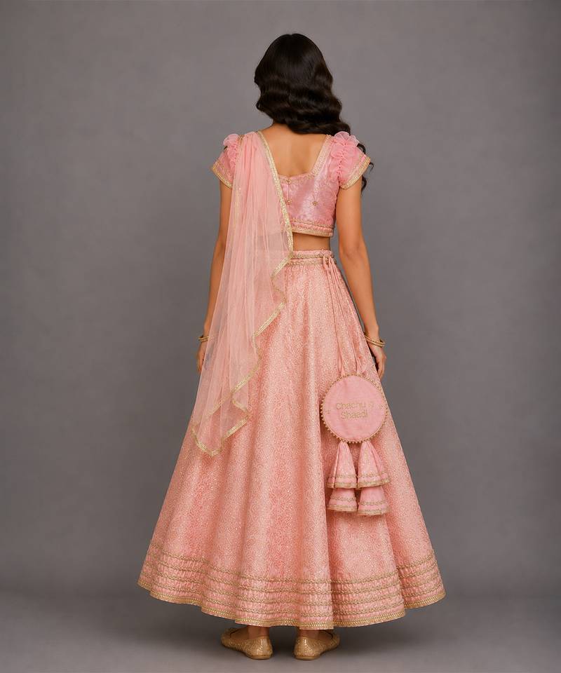 Blush Pink Embroidered Brocade Lehenga Set