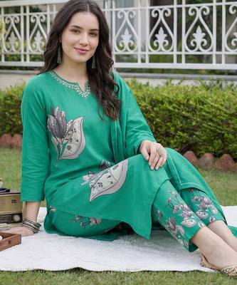 Women Floral Printed Regular Beads and Stones Kurta with Trousers & With Dupatta 5