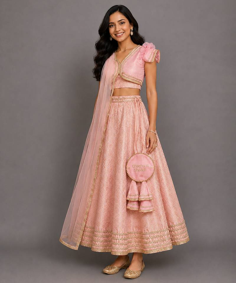 Blush Pink Embroidered Brocade Lehenga Set