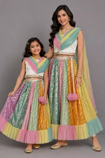 Multicolor Embroidered Chanderi Lehenga Set