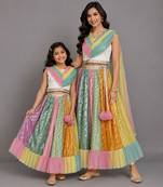 Multicolor Embroidered Chanderi Lehenga Set