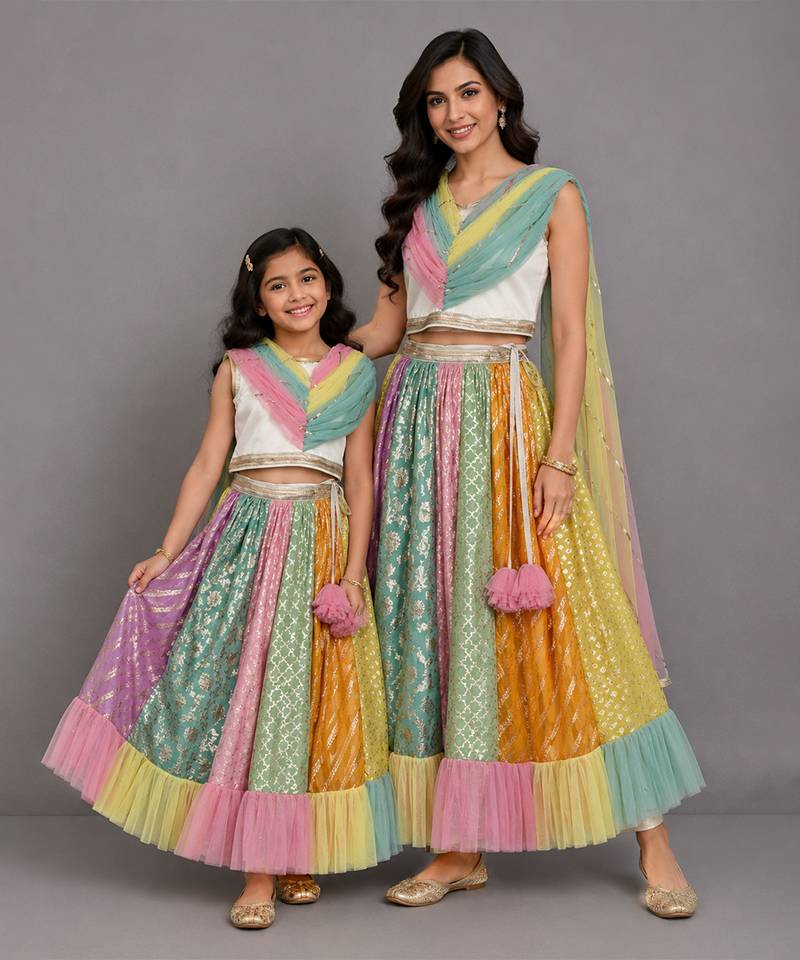 Multicolor Embroidered Chanderi Lehenga Set
