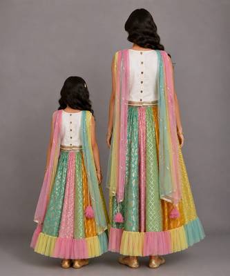 Multicolor Embroidered Chanderi Lehenga Set 2
