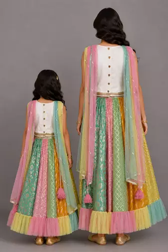 Multicolor Embroidered Chanderi Lehenga Set