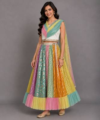 Multicolor Embroidered Chanderi Lehenga Set 3