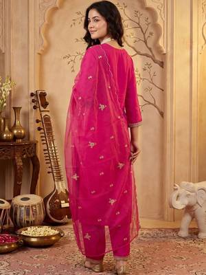 Women Ethnic Motifs Embroidered Regular Sequinned Kurta with Trousers & With Dupatta 4