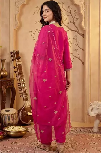 Women Ethnic Motifs Embroidered Regular Sequinned Kurta with Trousers & With Dupatta