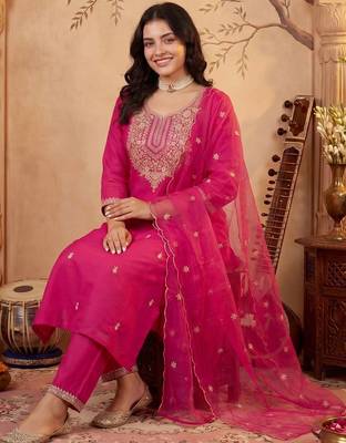 Women Ethnic Motifs Embroidered Regular Sequinned Kurta with Trousers & With Dupatta 5
