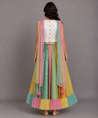Multicolor Embroidered Chanderi Lehenga Set 4