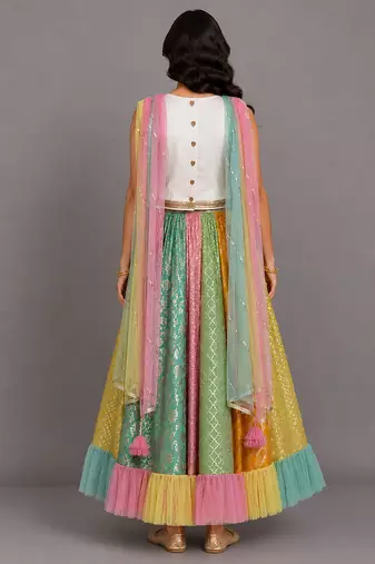 Multicolor Embroidered Chanderi Lehenga Set