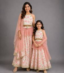 Ivory Peach Printed Cotton Silk Lehenga Set