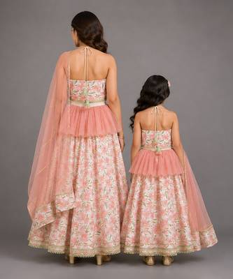 Ivory Peach Printed Cotton Silk Lehenga Set 2