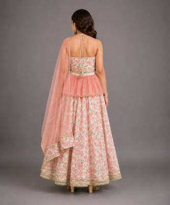 Ivory Peach Printed Cotton Silk Lehenga Set 4