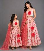 Baby Pink Printed Chanderi Lehenga Set