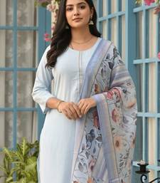 Roun Neck Straight Kurta With Trousers & With Dupatta