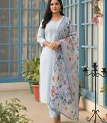 Roun Neck Straight Kurta With Trousers & With Dupatta