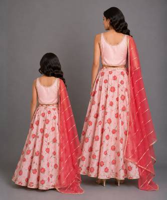 Baby Pink Printed Chanderi Lehenga Set 3