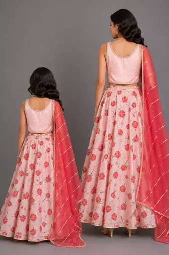 Baby Pink Printed Chanderi Lehenga Set