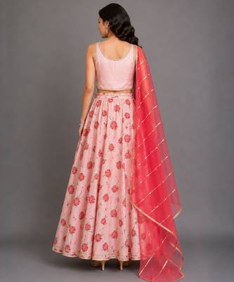 Baby Pink Printed Chanderi Lehenga Set 4