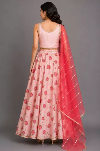 Baby Pink Printed Chanderi Lehenga Set