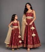 Maroon Embroidered Chanderi Lehenga Set