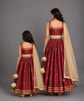 Maroon Embroidered Chanderi Lehenga Set 2