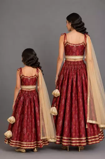 Maroon Embroidered Chanderi Lehenga Set