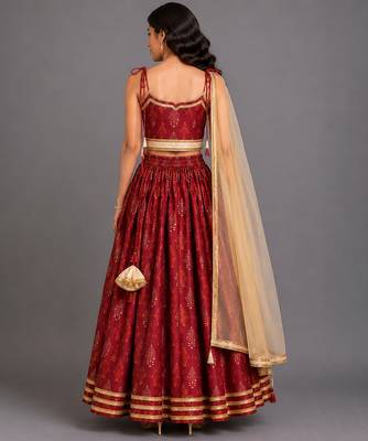 Maroon Embroidered Chanderi Lehenga Set 4