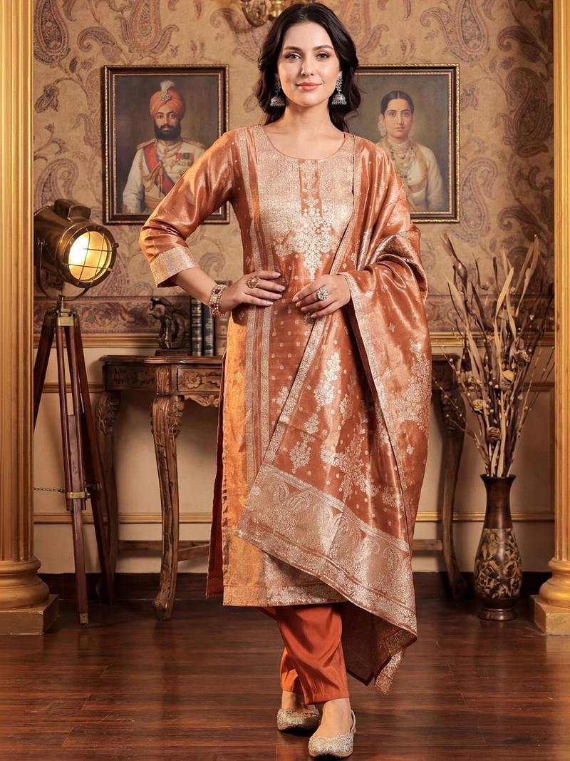 Women Ethnic Motifs Regular Kurta with Trousers & With Dupatta