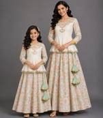 Off White Embroidered Cotton Silk Kurti Lehenga Set