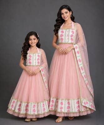 Blue Pink Printed Cotton Silk Lehenga Set 2