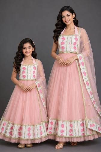 Baby Pink Printed Cotton Silk Lehenga Set