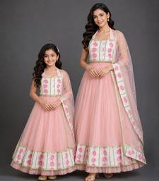 Blue Pink Printed Cotton Silk Lehenga Set