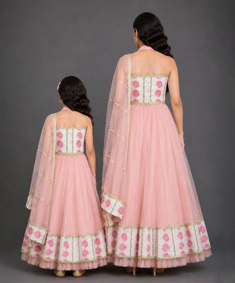 Blue Pink Printed Cotton Silk Lehenga Set 3