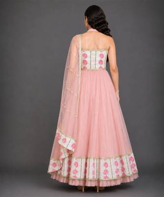 Blue Pink Printed Cotton Silk Lehenga Set 4