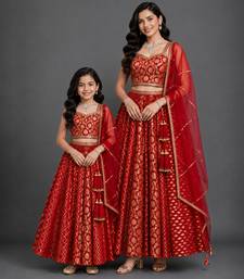 Deep Red Embroidered Chanderi Lehenga Set