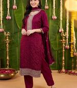 Women Ethnic Motifs Embroidered Regular Thread Work Kurta with Trousers & With Dupatta