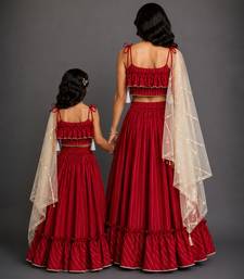 Crimson Red Embroidered Cotton Silk Lehenga Set