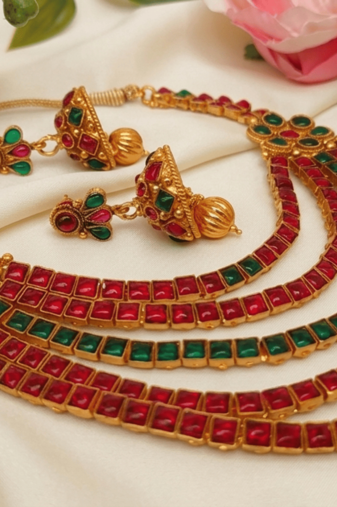 Multicolor kemp 5 layer necklace set
