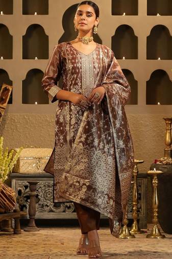 Women Ethnic Motifs Woven Design Kurta with Trousers & Dupatta