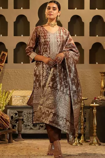 Women Ethnic Motifs Woven Design Kurta with Trousers & Dupatta