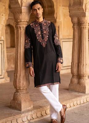 Outluk wedding vol 46 roman silk fabric with full embroidery  mens designer party wear kurta pajama. 1