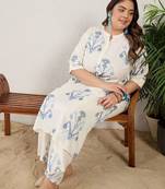 Plus Size Off White Printed Straight Kurta Palazzos Set