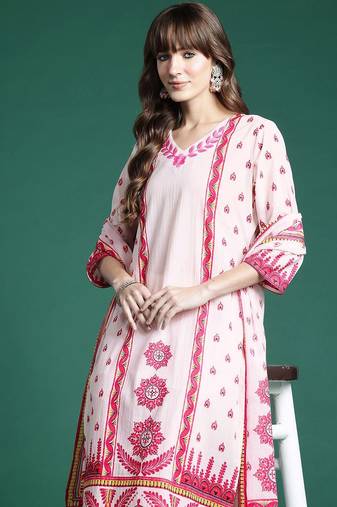 Ethnic Motifs Embroidered Panelled  Cotton Kurta with Trousers & Dupatta