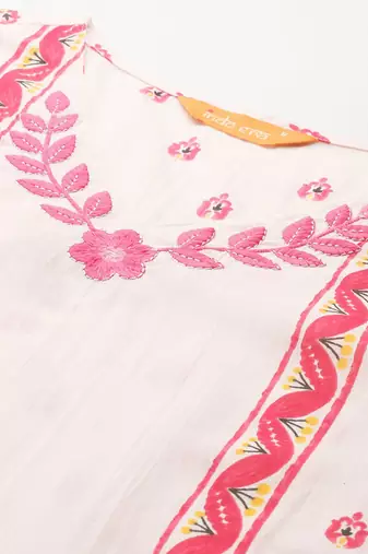 Ethnic Motifs Embroidered Panelled Pure Cotton Kurta with Trousers & Dupatta